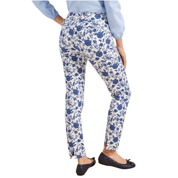 Talbots Blue Floral Chatham Ankle White Cotton Pants - Picture 2 of 12
